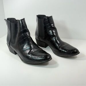 E Spirit Womens Tylee 9M Ankle Boots Animal Print Back Zip Black Bootie